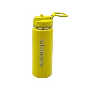 Lululemon Insulated Water Bottle Yellow Straw Lid Stainless Steel Reusable